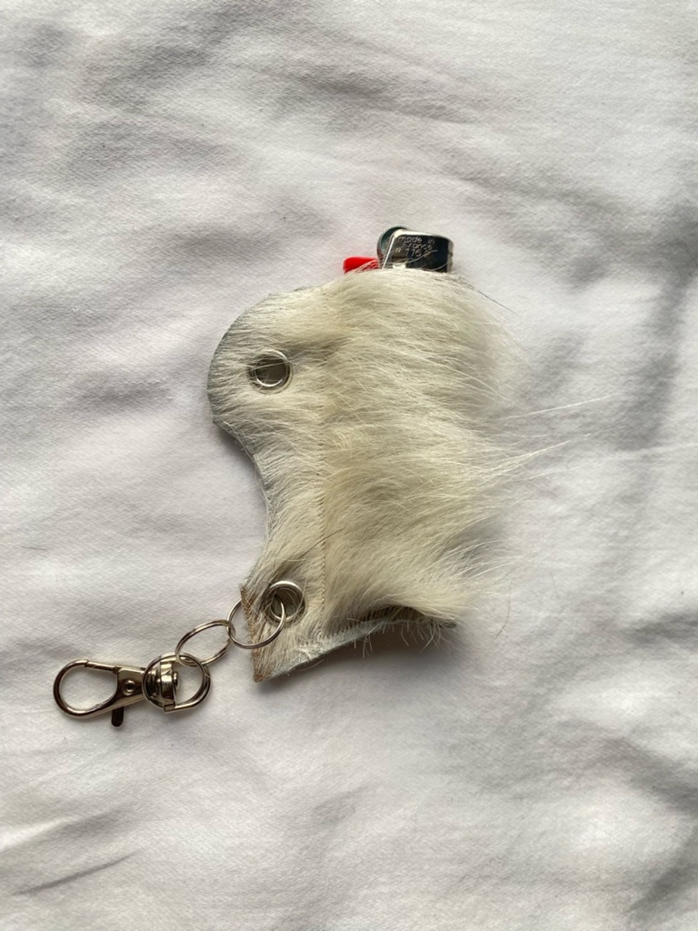 Furry Keychain Lighter Holder - Cream White